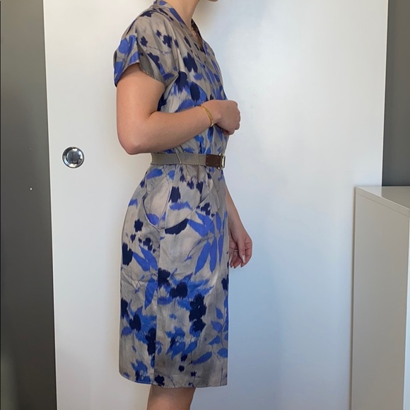 Boss Hugo Boss belted wrap dress blue/grey Sz 0 - Picture 5 of 8